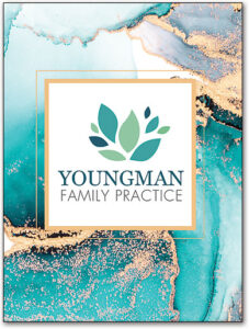 teal and gold marble presentation folder personalized with Youngman Family Practice logo