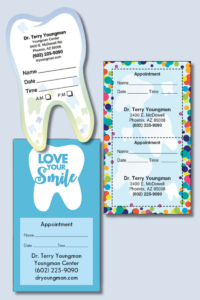 image shows three different formats of appointment cards